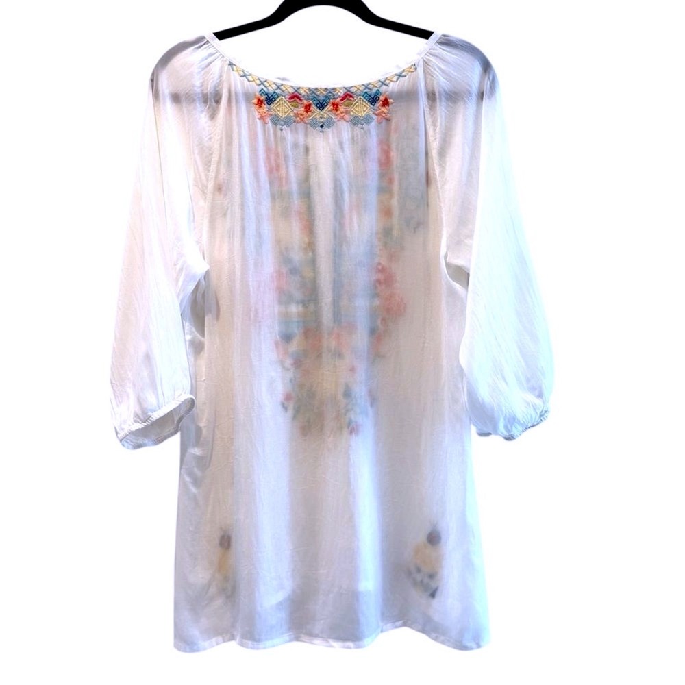 JOHNNY‎ WAS White Floral Embroidered 3/4 Sleeve Tunic Top Women's Size S - Picture 4 of 7